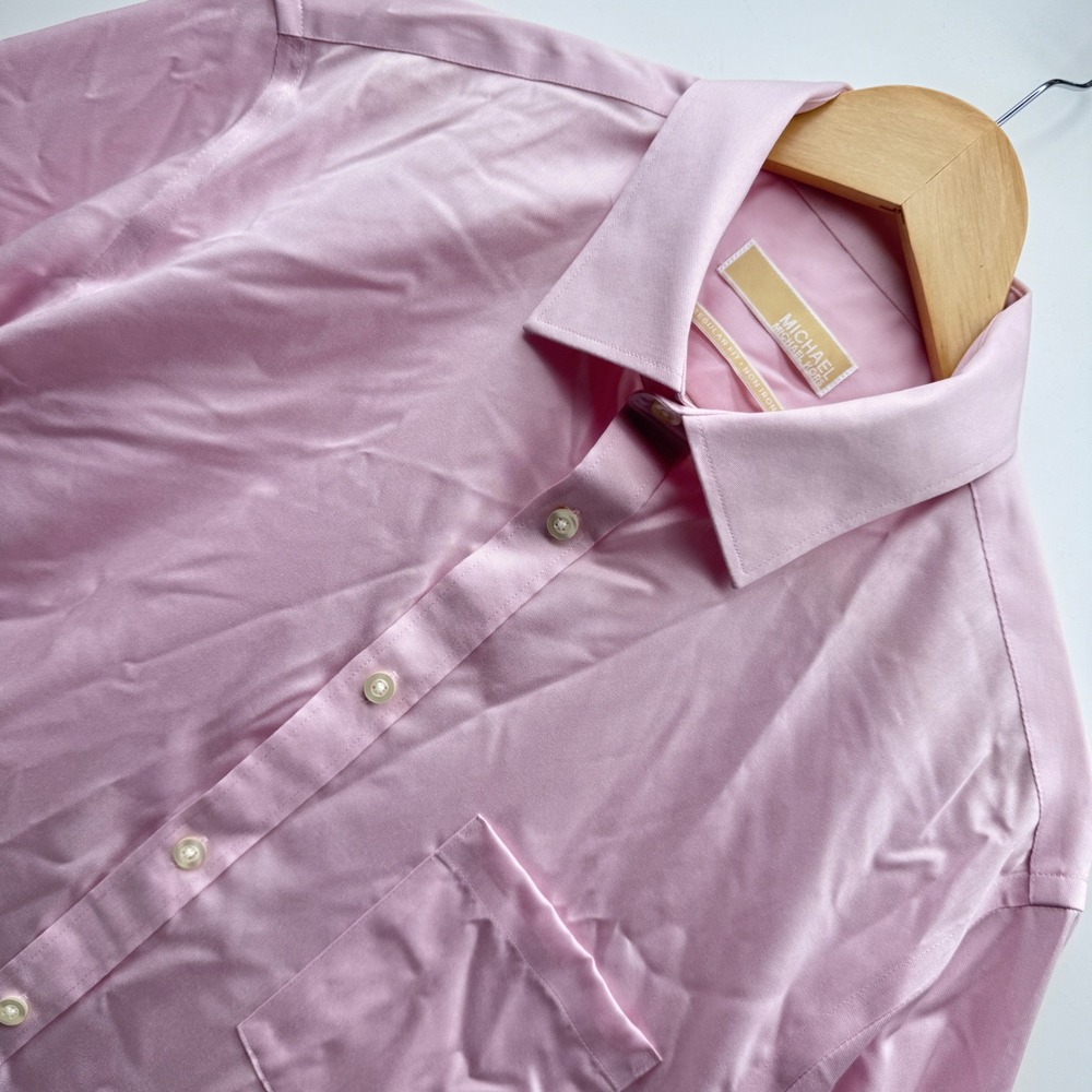 Michael Kors Dress Shirt 16.5 34/35 Pink Regular Fit Non-Iron Button Down